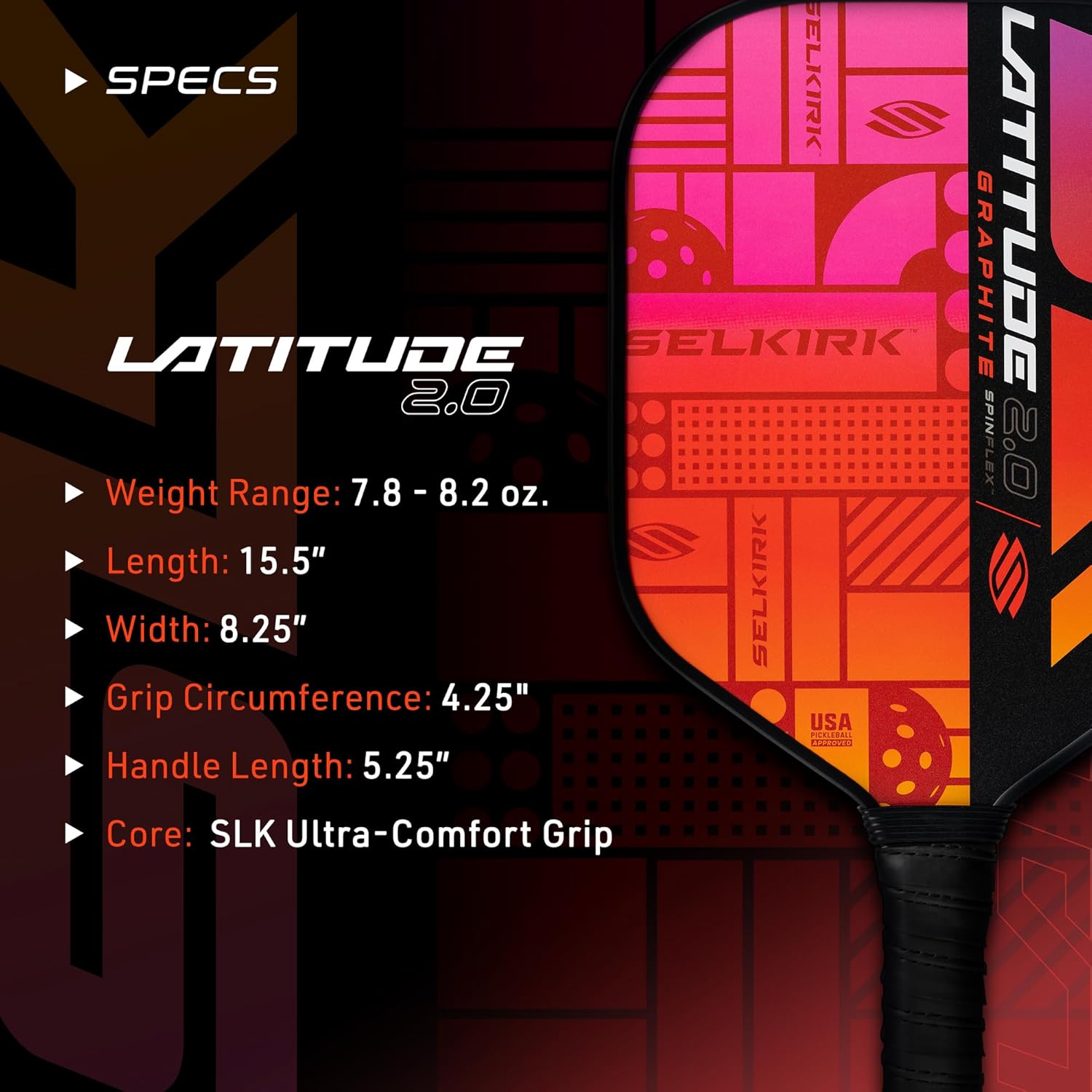 Selkirk Sport 2024 SLK Latitude 2.0 Pickleball Paddle | G4 Graphite Pickleball Paddle Face | Rev-Core+ Technology with SpinFlex Surface | Redesigned for Performance and Control