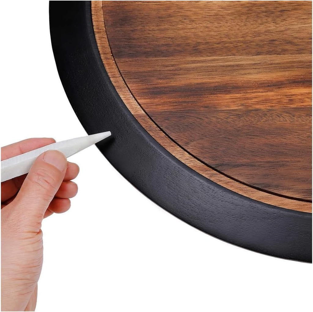 18" Large Lazy Susan Acacia Solid Wood with Chalkboard Edge for Labeling for Dining Serving Chacuterie Board Cheese Board Spice Candle Holder Vanity or Kitchen Organizer for Everyday or Party