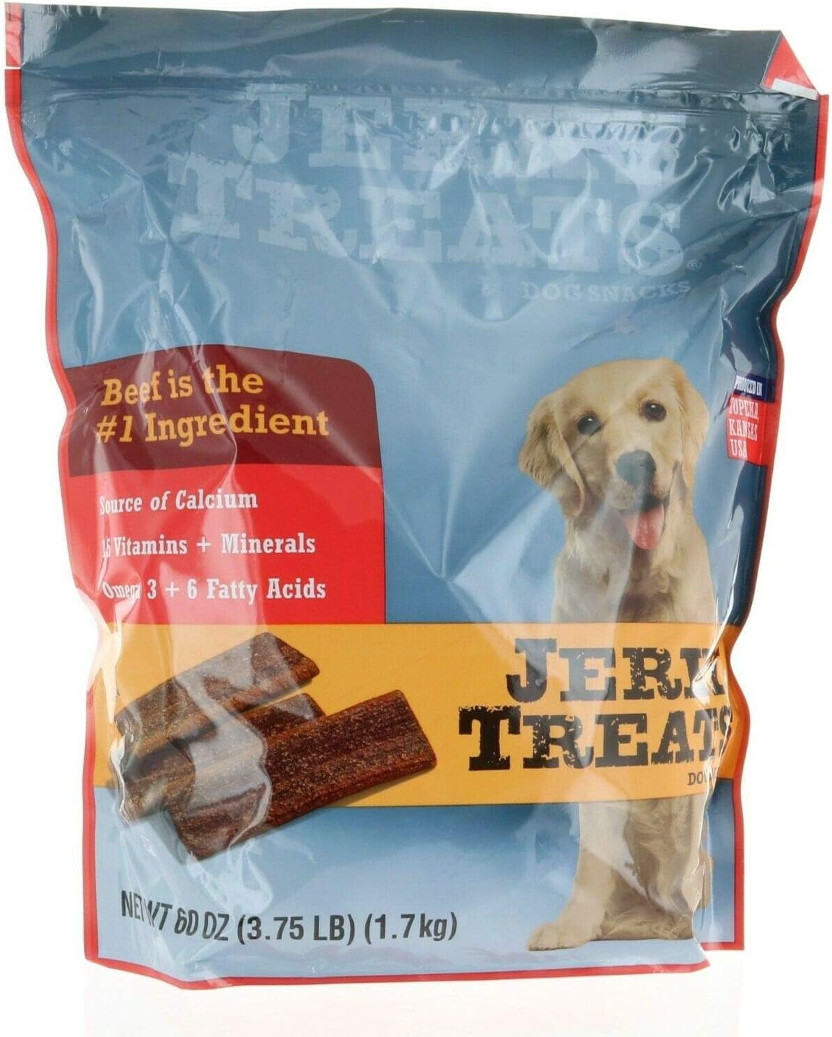 Jerky Treats Tender Strips Dog Snacks Beef 60 oz. 3.75 lbs - 2 Pack
