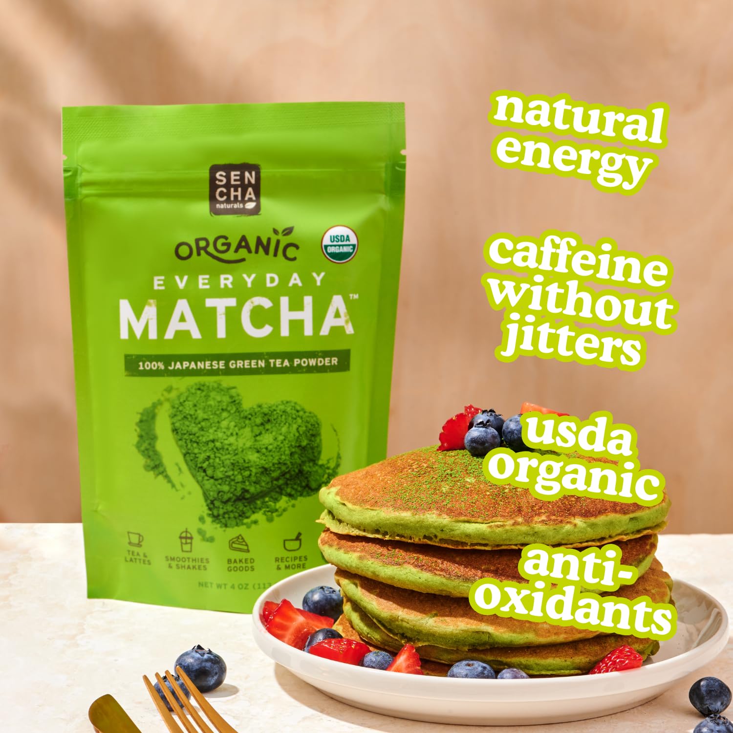 SEN CHA Naturals Organic Everyday Matcha Powder, Authentic Japanese Green Tea, Premium First & Second Harvest Culinary and Ceremonial Grade Matcha Powder, Lattes & Baking, 12oz Bag (1 Pack)