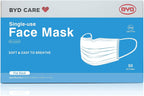 BYD CARE Single Use Disposable 3-Ply Face Mask, Daily protection for men and women for Home, Office, School, Restaurants, Gyms, Outdoor and Indoor, Box of 50 PCs