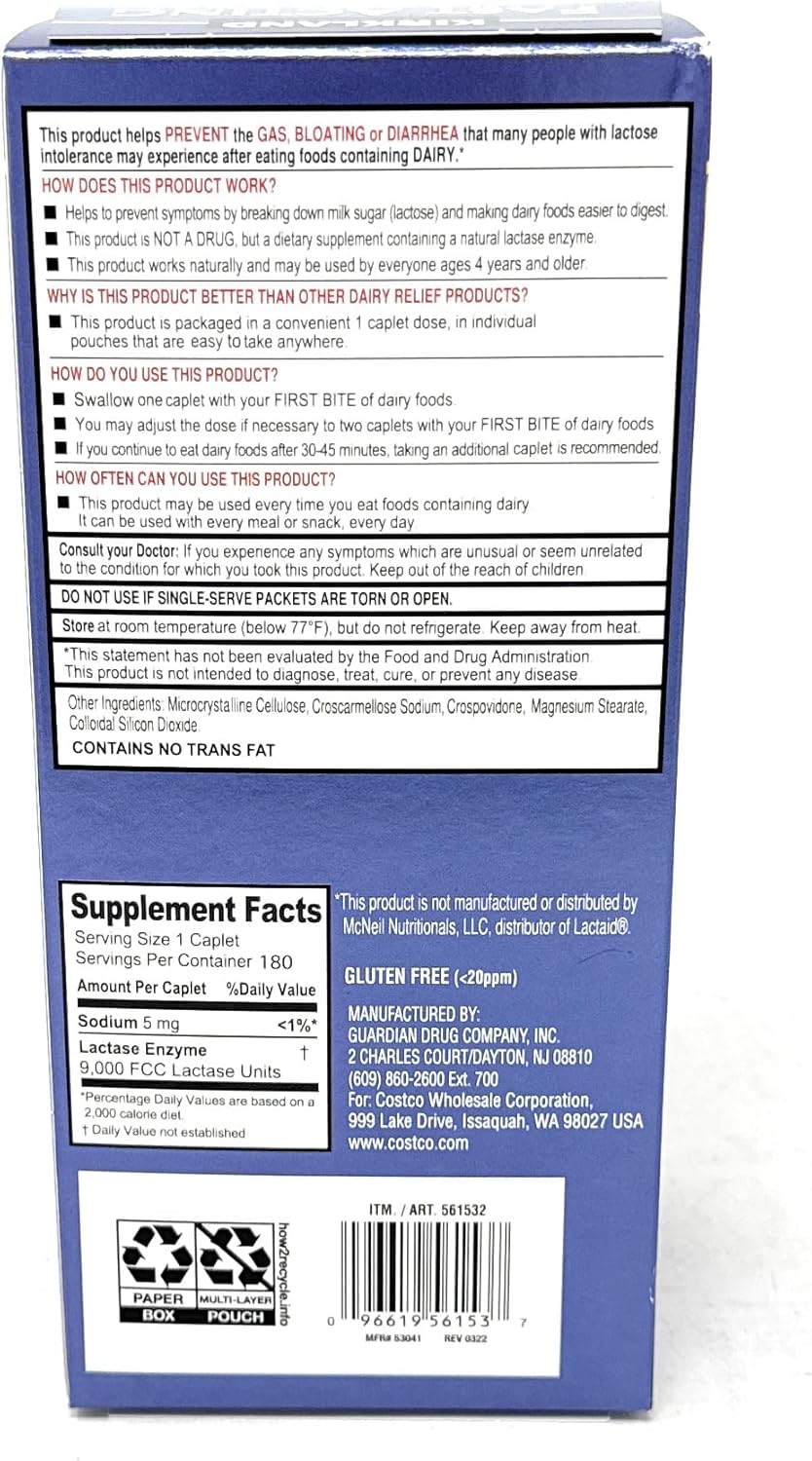 Kirkland Signature Fast Acting Lactase - 180 Caplets