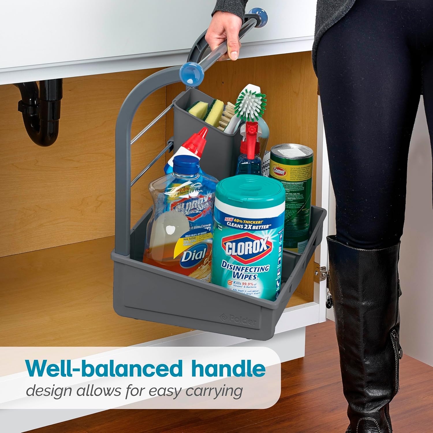 Polder Under Sink Storage Caddy, Kitchen and Bathroom Organization and Storage with Tray, Easy-to-Assemble, 16.75" x 10.5" x 16.5"
