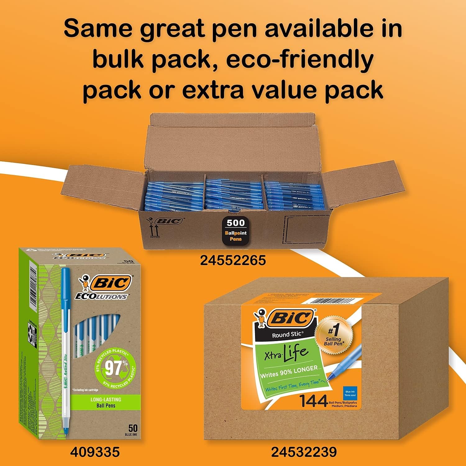 BIC GSM609BE Round Stic Ballpoint Pen,Med. Pt,Value Pk,60/BX,Frost/BE Ink