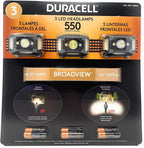 Duracell 1600263/550 Lumens LED Headlamps 3 Pieces / 3 PACK HEADLIGHTS 9 MODES