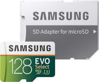 Samsung microSD card and SD adapter on a white background