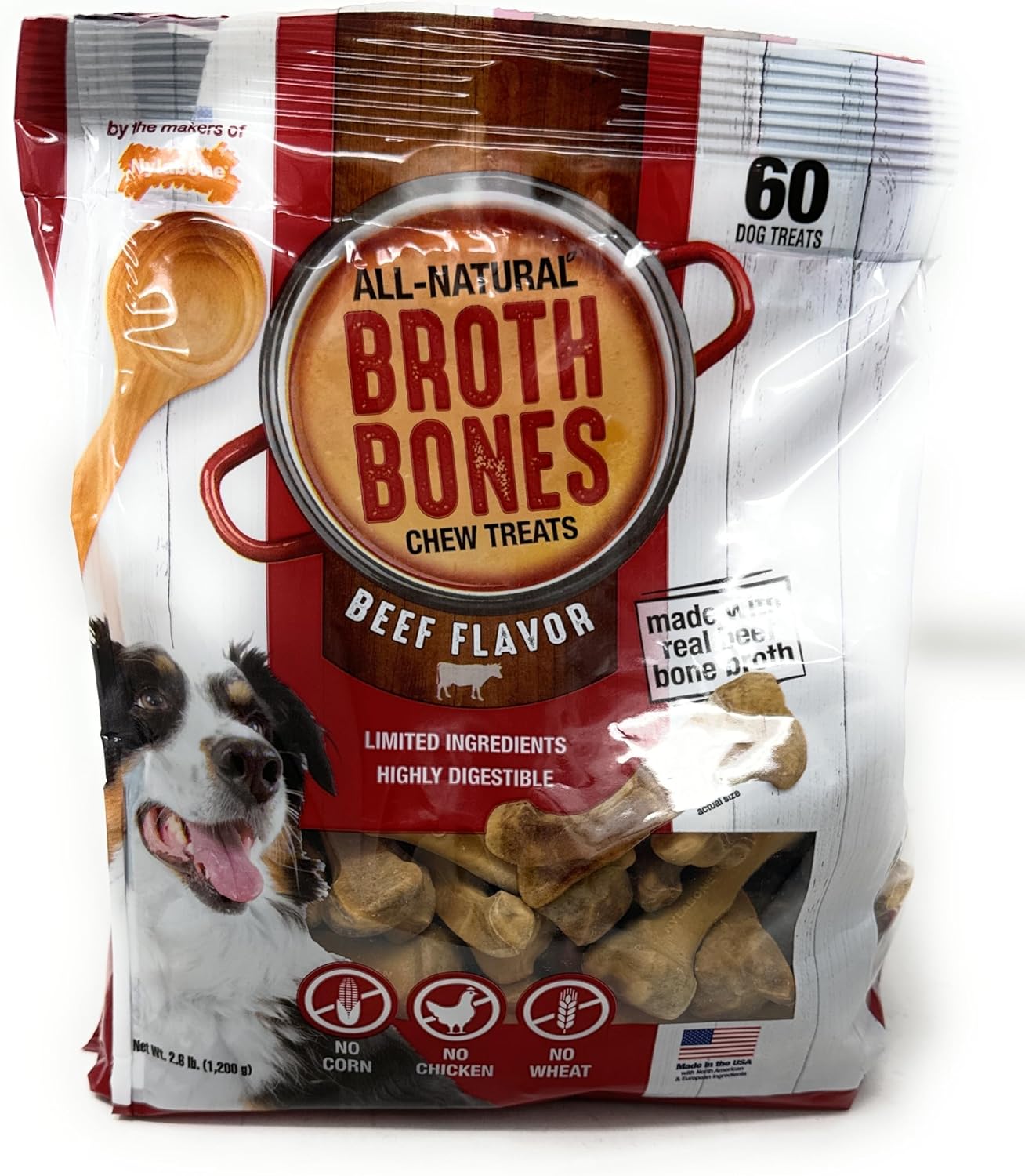 Nylabone Beef Broth Bones for Dogs, 60 Count, 2.6 Lbs