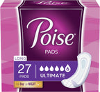 Poise Incontinence Pads for Women, Ultimate Absorbency, Long, Original Design, 108 Count (4 Packs of 27)
