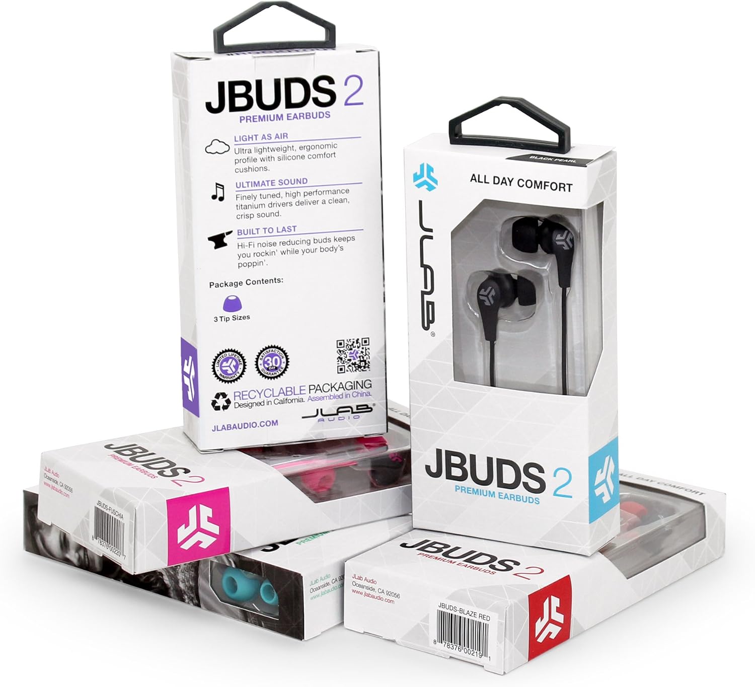 JLab Audio JBuds2 Premium in-Ear Earbuds Guaranteed Fit, Guaranteed for Life - Blue
