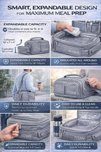 Titan by Arctic Zone Expandable Lunch Box – Insulated, Crush-Resistant Cooler with 2 Ice Walls & Leak-Proof Lining – Meal Prep Bag with Strap & Container for Work & Travel | Black (Pale Frost)