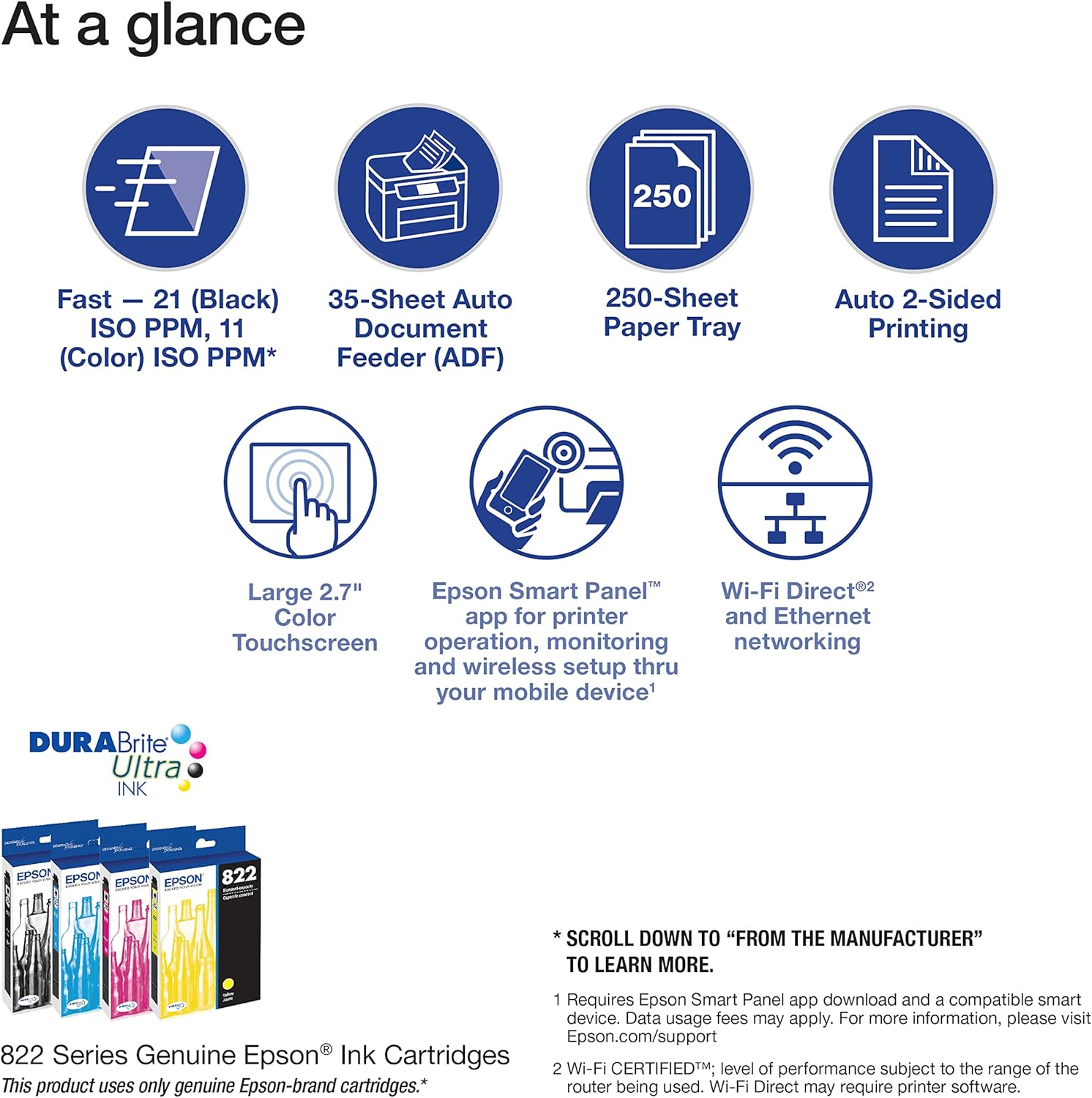 Epson Workforce Pro WF-3823 Wireless All-in-One Printer with Auto 2-Sided Printing, 35-Page ADF, 250-Sheet Paper Tray and 2.7" Color Touchscreen