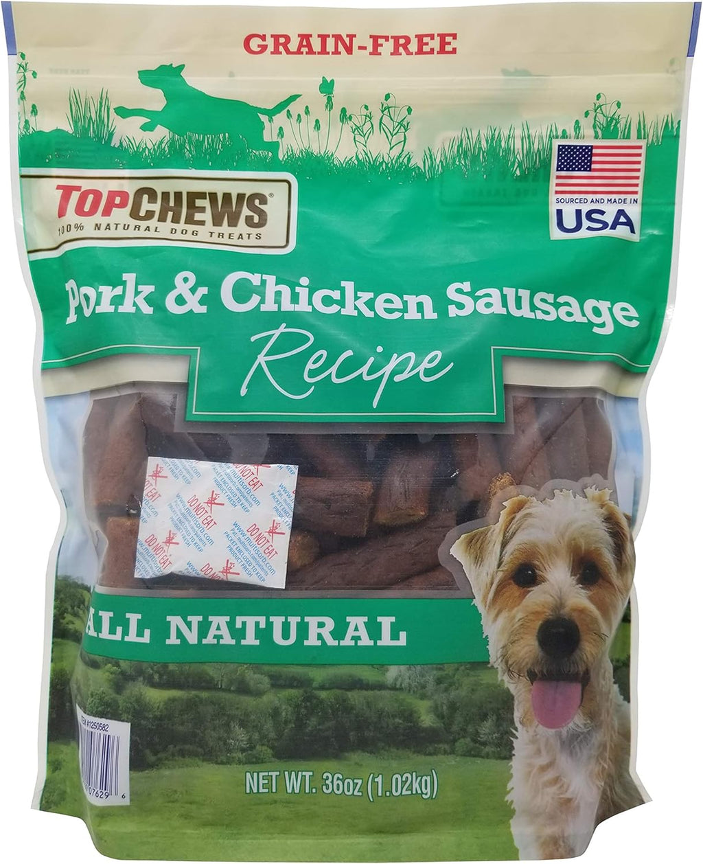 Top Chews Pork & Chicken Sausage Dog Treats, 100% Natural (36 Oz, 2.25 LBS)