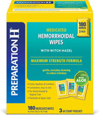 Preparation H Medicated Hemorrhoidal Wipes 180 ct, Maximum Strength Relief with Witch Hazel and Aloe, for Cleansing, Burning, Itch and Irritation Relief, 3 Packs of 60