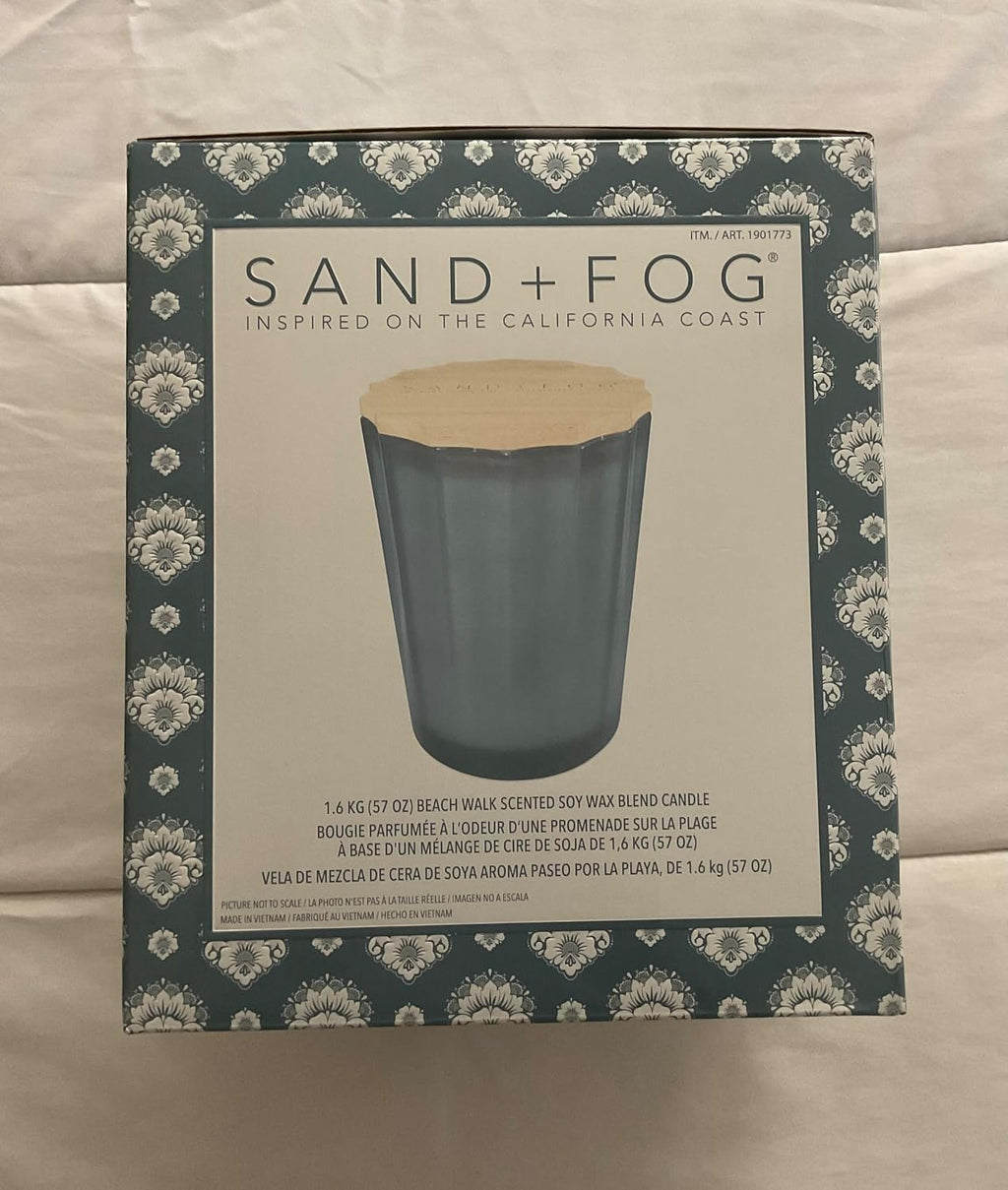 Sand+Fog Beach Walk Scented Soy Wax Blend Candle, 57 oz, with Wood Lid and 3 Cotton Wicks