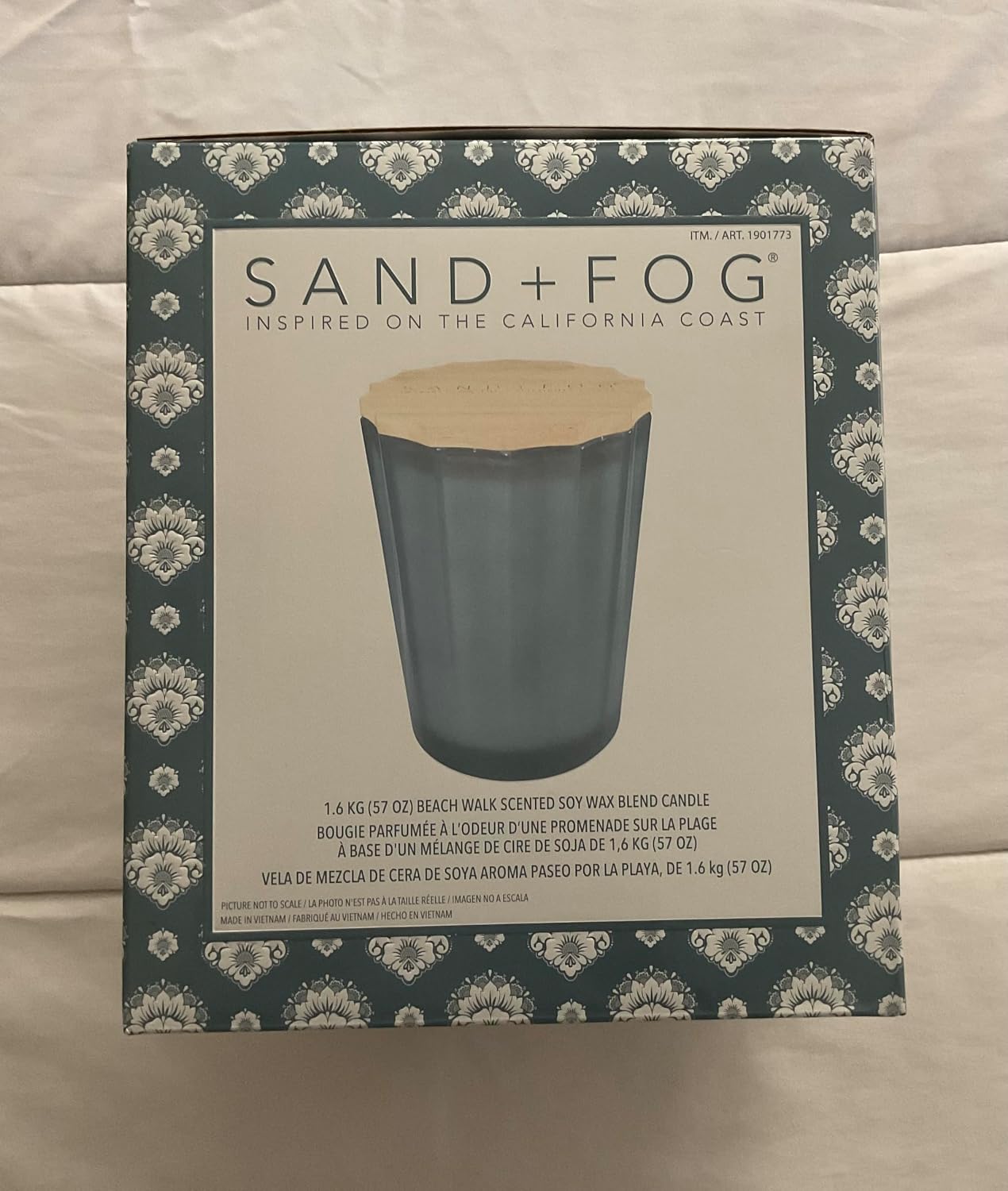 Sand+Fog Beach Walk Scented Soy Wax Blend Candle, 57 oz, with Wood Lid and 3 Cotton Wicks