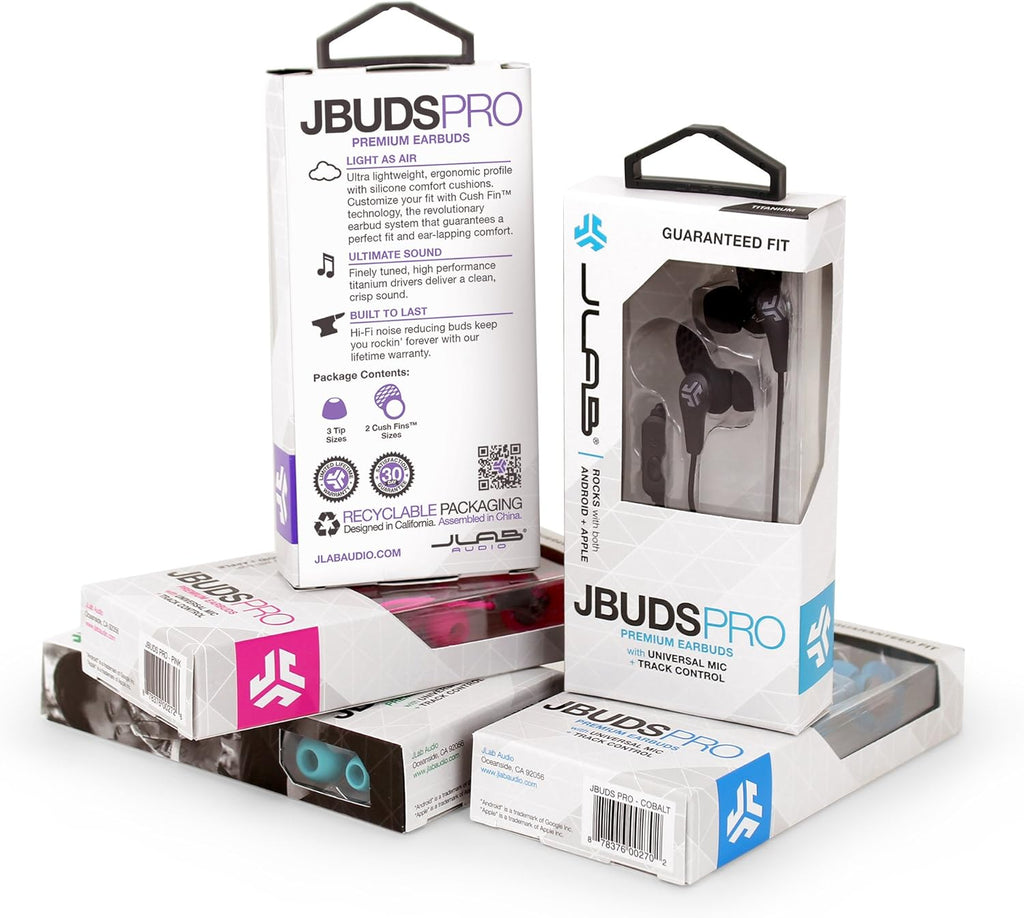 Jlab Audio JBudsPRO Premium in-Ear Earbuds with Mic, Guaranteed Fit, Guaranteed for Life - Black