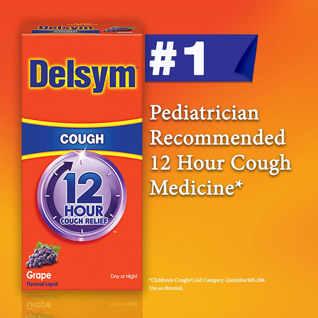 Delsym Cough Suppressant Liquid Grape Flavored, Orange, 5 Fl Oz (Pack of 1)