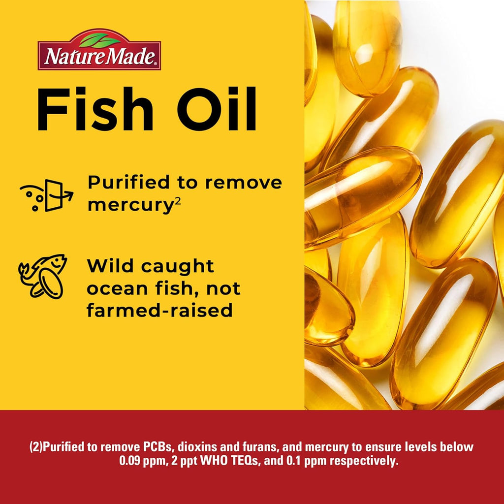 Nature Made Burp Less Fish Oil Omega 3 Supplements, 1200 mg Softgels, Omega 3 Fish Oil for Healthy Heart Support, 300 Softgels, 150 Day Supply