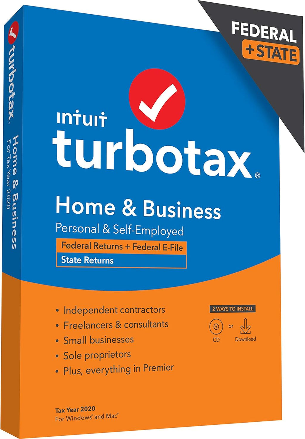 [Old Version] TurboTax Home & Business Desktop 2020 Tax Software, Federal and State Returns + Federal E-file [Amazon Exclusive] [PC/Mac Disc]