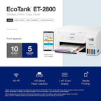 Epson EcoTank ET-2800 Wireless Color All-in-One Cartridge-Free Supertank with Scan and Copy, The Ideal Basic Home Printer - White