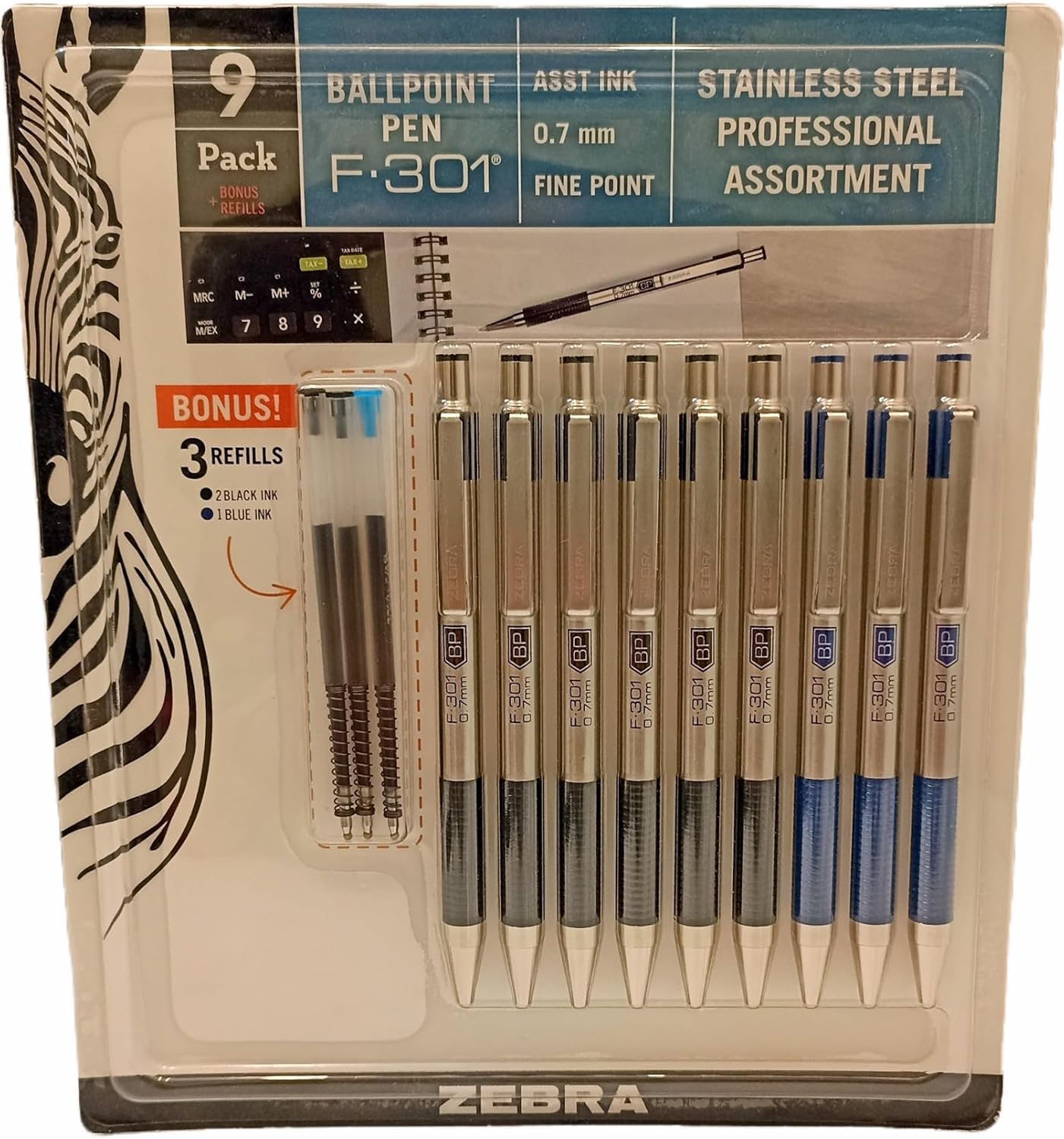 Zebra Ball Point Pen F-301 (9 Pack), Black