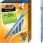 BIC Round Stic Xtra Life Ballpoint Pen, Medium Point (1.0mm), Blue, 60-Count
