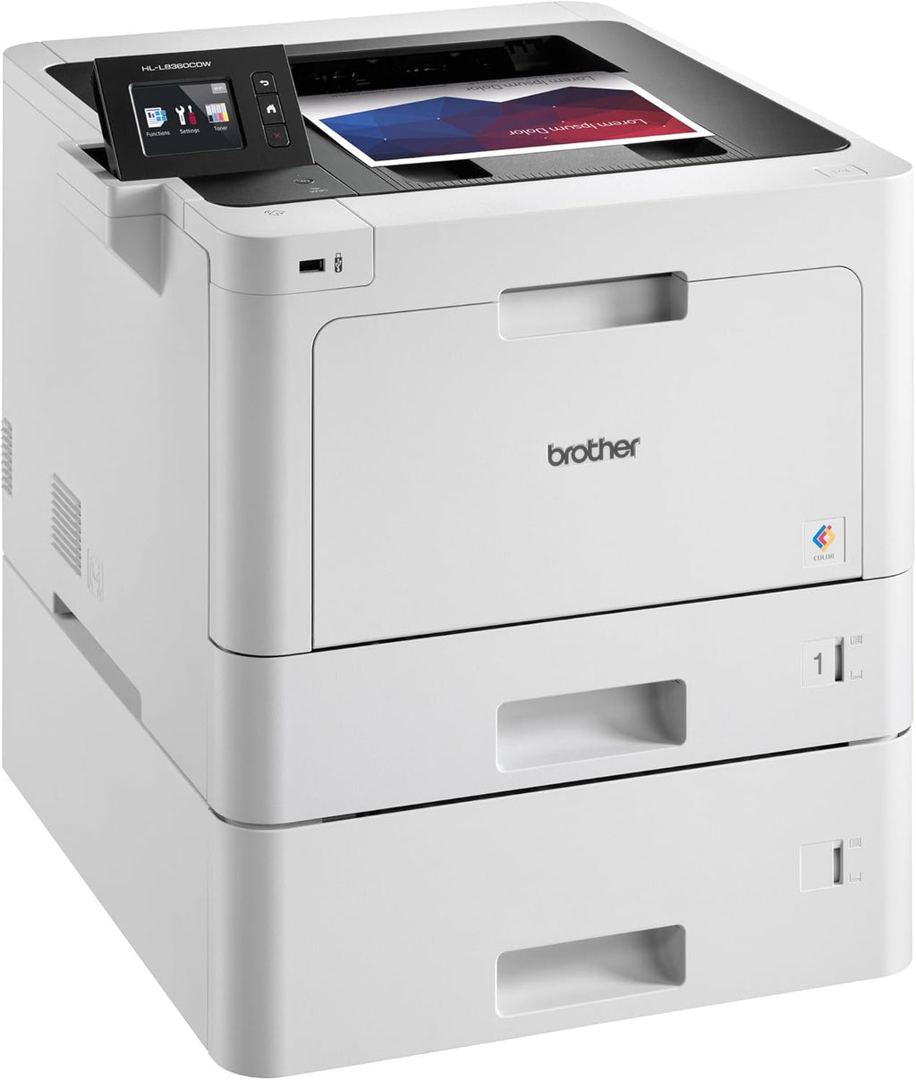 Brother Business Color Laser Printer, HLL8360CDWT, Wireless Networking, Automatic Duplex Printing with Lower Paper Tray,Works with Alexa, White