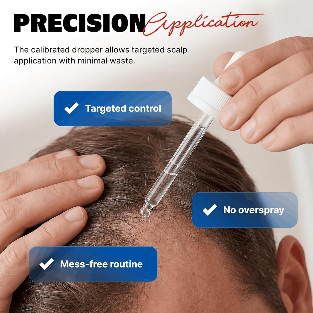 Minoxidil Liquid Extra Strength Hair Regrowth Treatment for Men, 5% Topical Solution, 6 Months Supply - Dropper Applicator and Bonus Free Instructional Guide Included