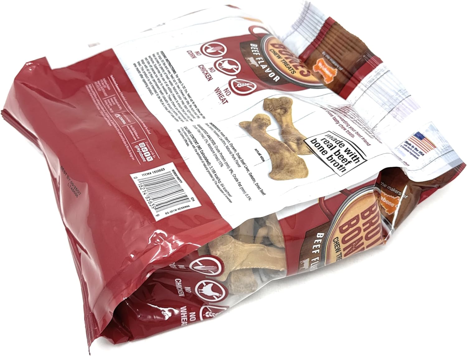 Nylabone Beef Broth Bones for Dogs, 60 Count, 2.6 Lbs