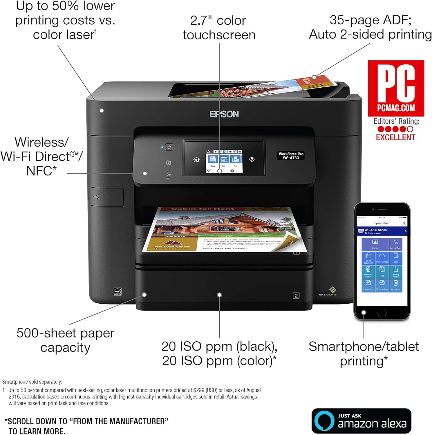 Epson WorkForce Pro WF-4730 Wireless All-in-One Color Inkjet Printer, Copier, Scanner with Wi-Fi Direct, Amazon Dash Replenishment Ready