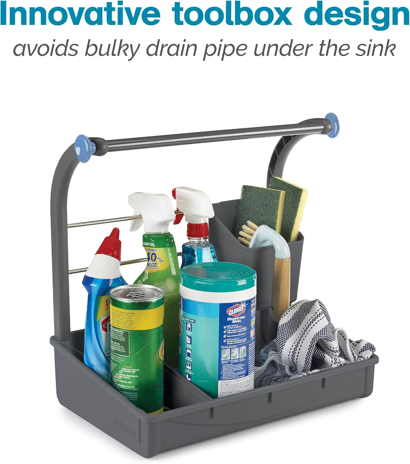 Polder Under Sink Storage Caddy, Kitchen and Bathroom Organization and Storage with Tray, Easy-to-Assemble, 16.75" x 10.5" x 16.5"