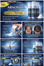 Kirkland Signature Hair Regrowth Treatment Minoxidil Foam for Men, 2.11 oz, 6 Count (6 Month Supply)
