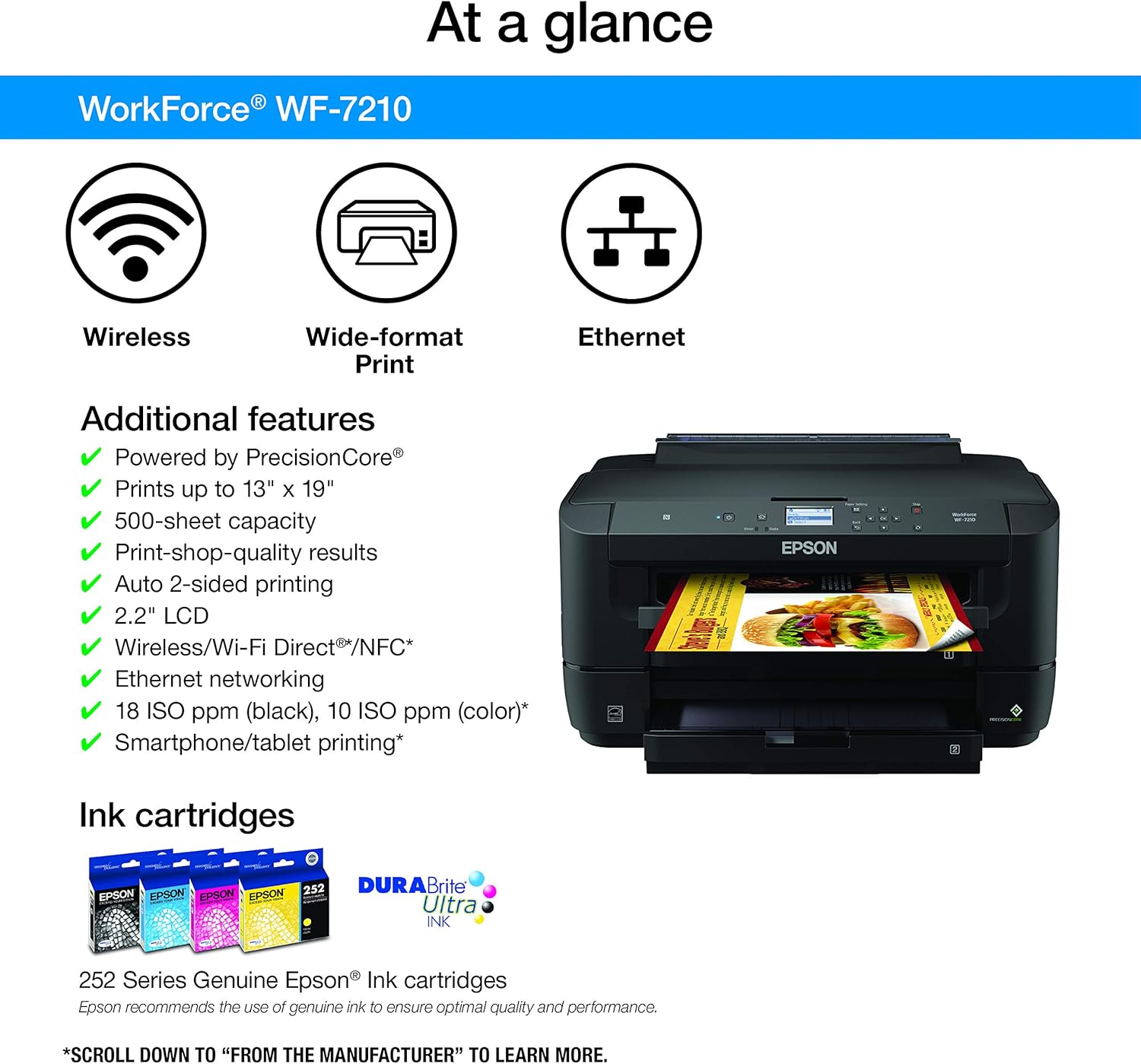 WorkForce WF-7210 Wireless Wide-format Color Inkjet Printer with Wi-Fi Direct and Ethernet, Amazon Dash Replenishment Ready