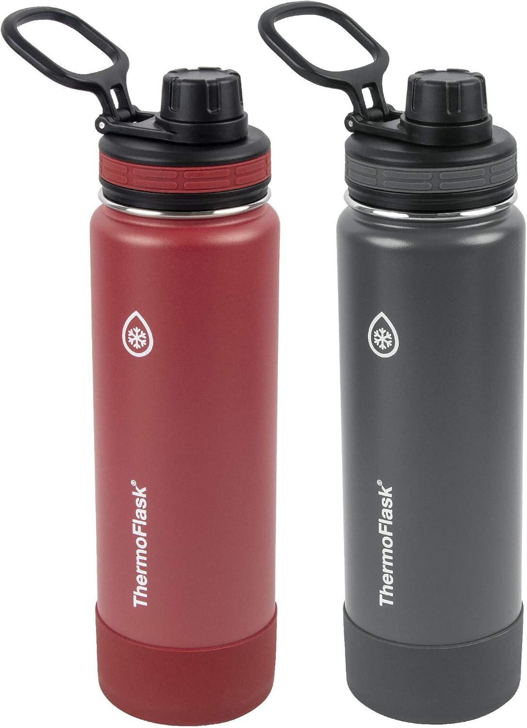 ThermoFlask Bottle with Spout Lid - Stainless Steel Water Bottles with Double-Wall Insulation & BPA-Free Spout Lids - Leak-Proof Reusable Bottles & Lids - 24 oz, Firecracker / Shadow (2 Pack)