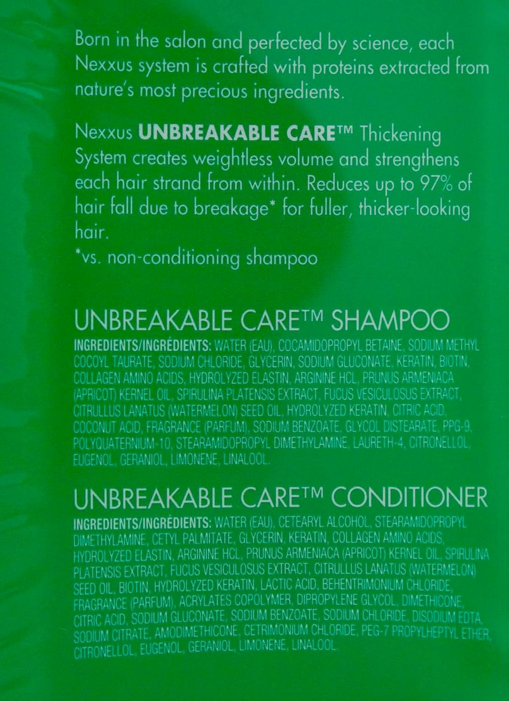 Nexxus Unbreakable Care Anti-Breakage Shampoo and Conditioner, 32 FL OZ, Green
