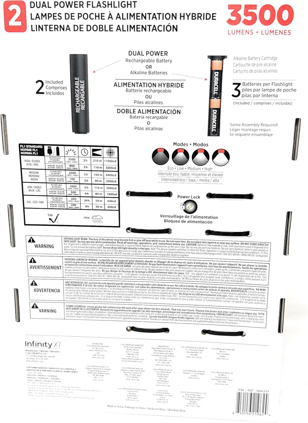 Infinity X1 3500 Lumen Dual Power Flashlight 2-Pack – High-Performance LED, Rechargeable or Alkaline Powered, 4 Light Modes, USB-C Charging, Includes Batteries and Cables