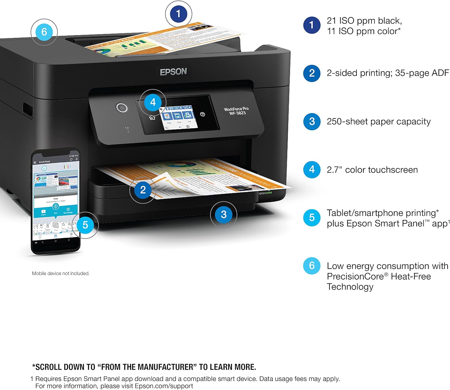 Epson Workforce Pro WF-3823 Wireless All-in-One Printer with Auto 2-Sided Printing, 35-Page ADF, 250-Sheet Paper Tray and 2.7" Color Touchscreen