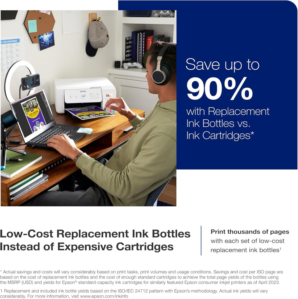 Epson EcoTank ET-2800 Wireless Color All-in-One Cartridge-Free Supertank with Scan and Copy, The Ideal Basic Home Printer - White