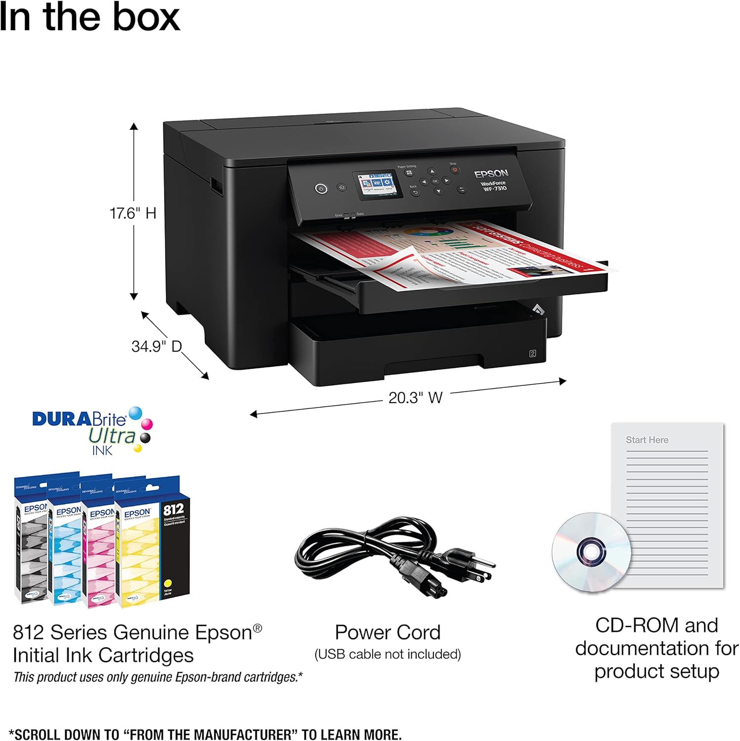 Epson Workforce Pro WF-7310 Wireless Wide-Format Printer with Print up to 13" x 19" Auto Double-Sided Printing max 11" x 17", 500-sheet Capacity, 2.4" Color Display, Smart Panel App - Black
