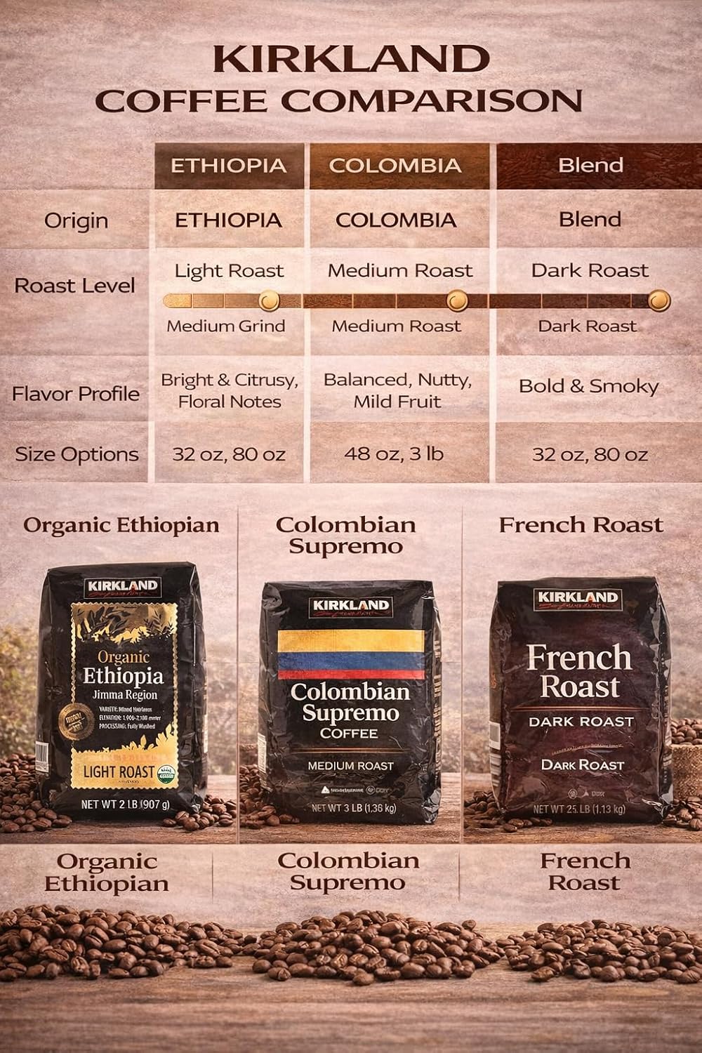 Kirkland Signature Organic Ethiopia Whole Bean Coffee, Light Roast (32 Ounce)