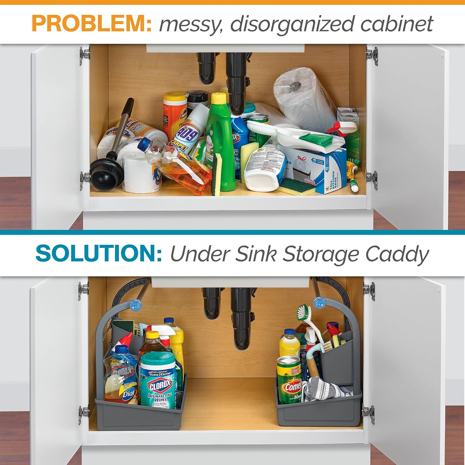 Polder Under Sink Storage Caddy, Kitchen and Bathroom Organization and Storage with Tray, Easy-to-Assemble, 16.75" x 10.5" x 16.5"