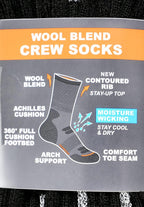 Weatherproof Vintage Men's Outdoor Wool Blend Crew Socks, Black, 5 Pairs
