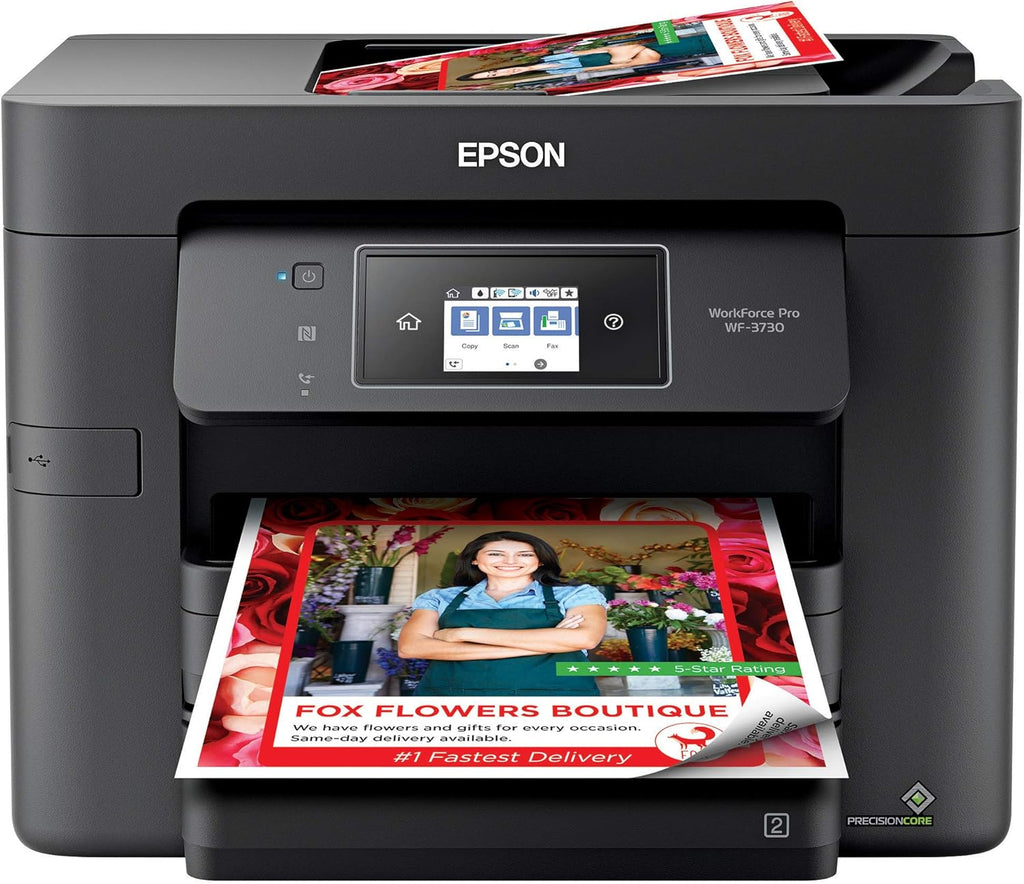 Epson Workforce Pro WF-3730 All-in-One Wireless Color Printer with Copier, Scanner, Fax and Wi-Fi Direct,Black,10-1/2 x 7-1/2 x 6-1/2 in