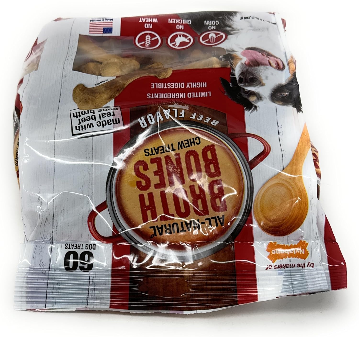 Nylabone Beef Broth Bones for Dogs, 60 Count, 2.6 Lbs