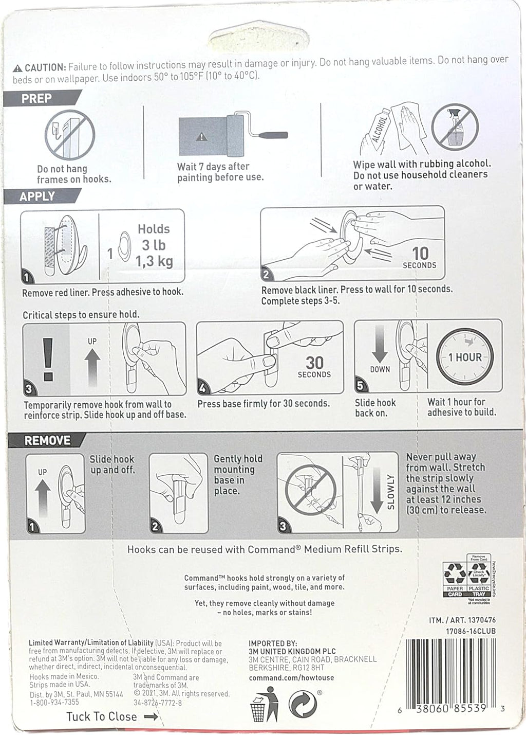 Command Utility Hooks, Damage Free Hanging Wall Hooks with Adhesive Strips, No Tools Wall Hooks, 16 White Hooks and 20 Strips