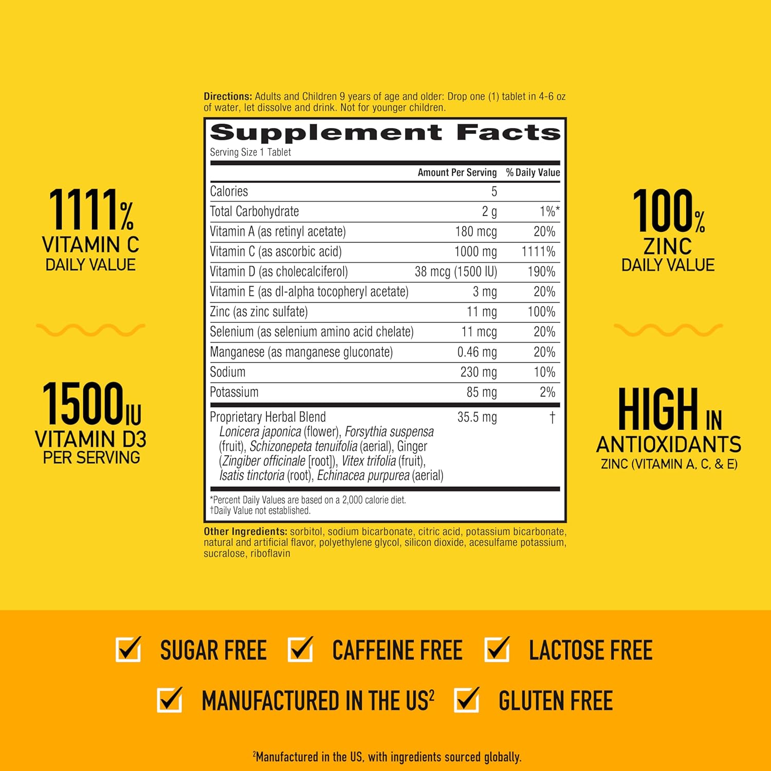 Vitamin C 1000mg (per serving) - Airborne Zesty Orange Effervescent Tablets (36 count in a box), Gluten-Free Immune Support Supplement With Vitamins A C E, ZINC, Selenium, Echinacea & Ginger