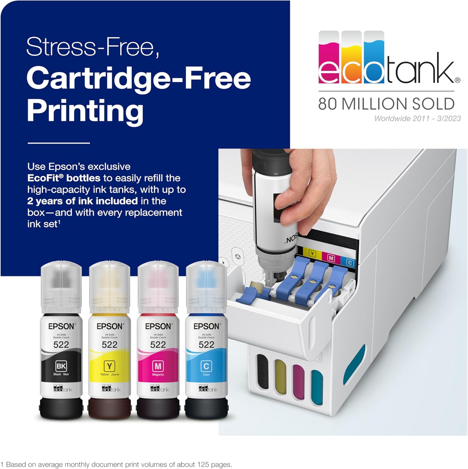 Epson EcoTank ET-2800 Wireless Color All-in-One Cartridge-Free Supertank with Scan and Copy, The Ideal Basic Home Printer - White