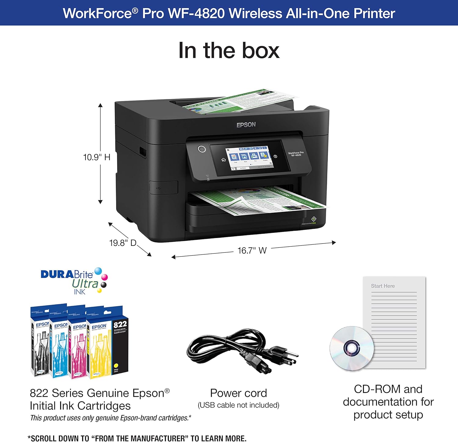 Epson® Workforce® Pro WF-4820 Wireless Color Inkjet All-In-One Printer, Black, Large
