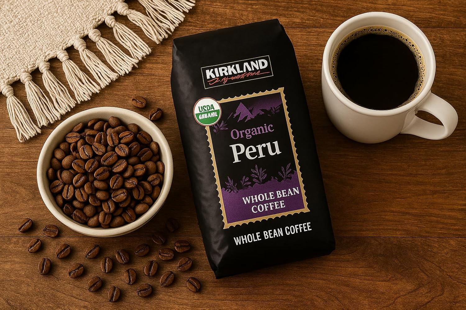 Kirkland Signature Organic Whole Bean Coffee from Peru- 2lb Whole Bean Medium Roast