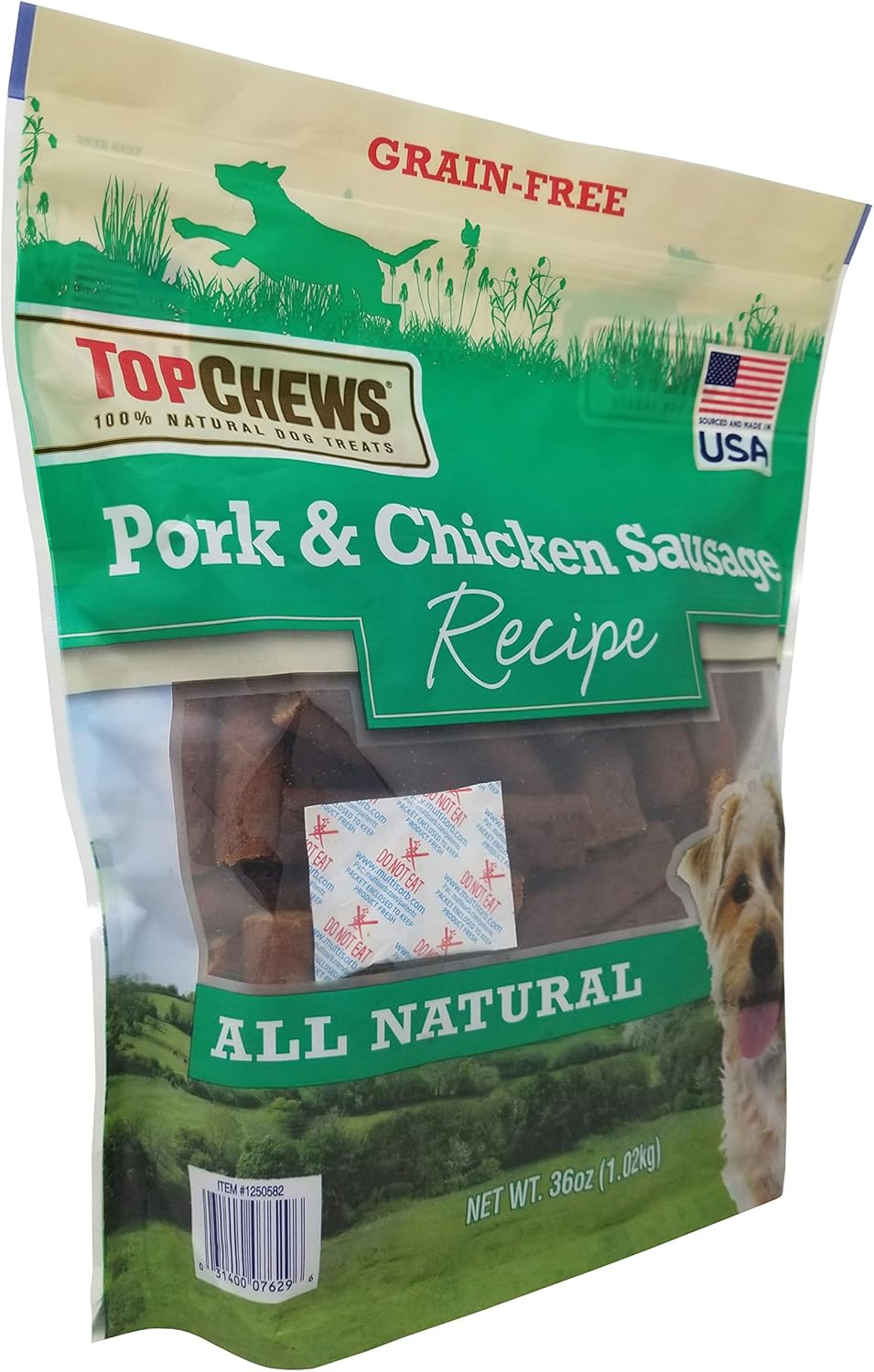 Top Chews Pork & Chicken Sausage Dog Treats, 100% Natural (36 Oz, 2.25 LBS)